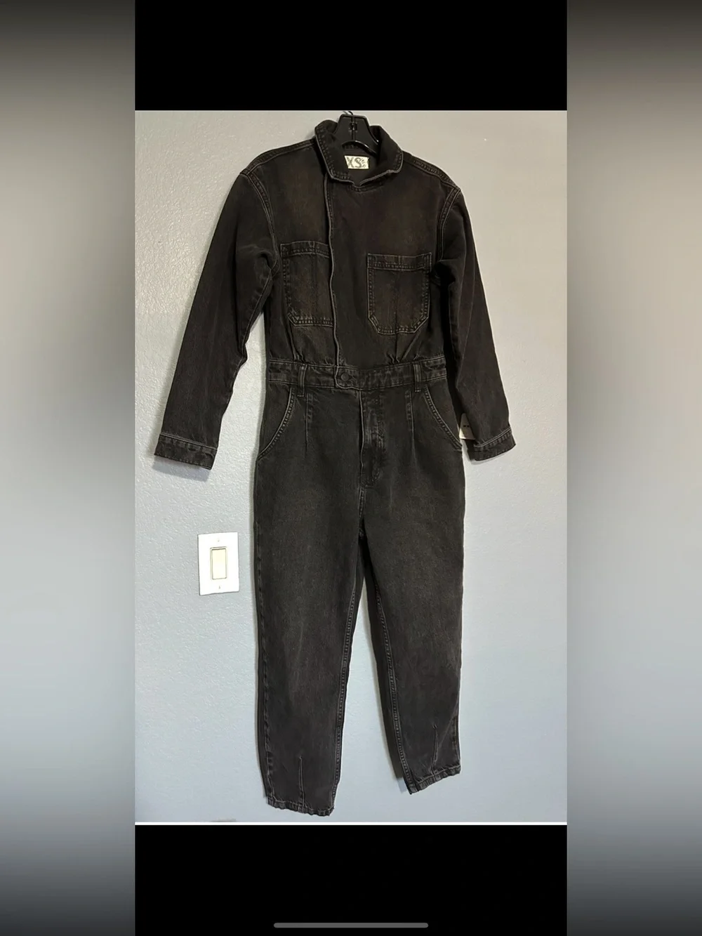 NWT FREE PEOPLE MARIS JUMPSUIT DENIM JEAN COVERALLS LONG SLEEVE UTILITY BLACK - Picture 3 of 7